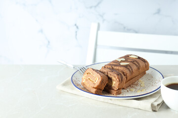 Concept of delicious sweet food - cake roll