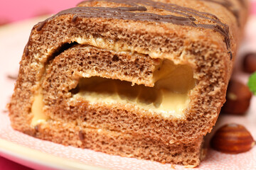 Concept of delicious sweet food - cake roll