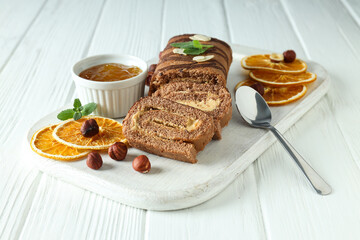 Concept of delicious sweet food - cake roll