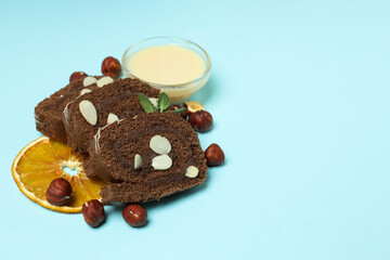 Concept of delicious sweet food - cake roll