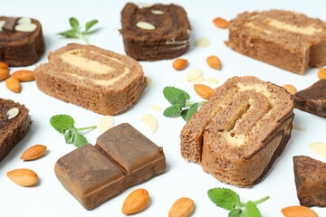 Concept of delicious sweet food - cake roll