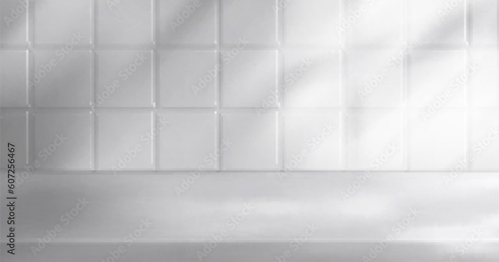 Poster white bathroom tile studio product table display vector background. 3d minimal cosmetic stage with w