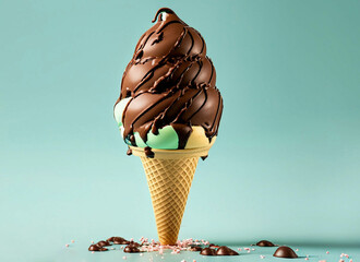 Chocolate, vanilla and strawberry Ice cream in the cone on white background with clipping path.