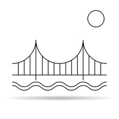 Silhouette bridge icon with shadow, urban architecture design, travel line construction symbol vector illustration