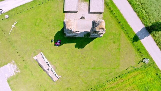Top View Of The Heidentor Ruin In Carnuntum, Austria - aerial drone shot