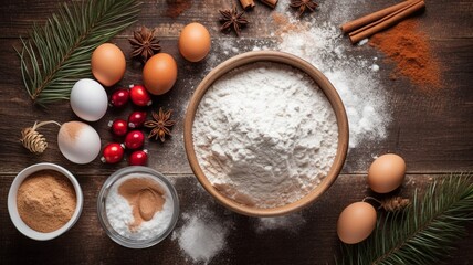 Fototapeta na wymiar Ingredients for cooking christmas baking decorated Generative AI