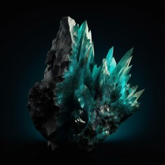 Semi-precious turquoise stone isolated with black background.  Created with generative AI technology.