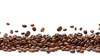 Coffee Delights Roasted Coffee Beans in Placer, Abundance of Levitating Beans on White Background. created with Generative AI