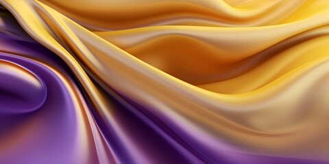 Fototapeta premium Abstract Background with 3D Wave Bright Gold and Purple Gradient Silk Fabric