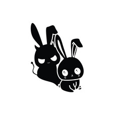 Vector, Image of rabbit and devil icon, black and white color, with white background