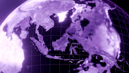 3D render of indonesia globe map, Technology and Futuristic purple line glowing Earth Background