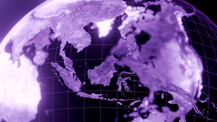 Obraz premium 3D render of indonesia globe map, Technology and Futuristic purple line glowing Earth Background