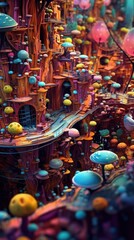 modern subculture style crazy abstract background with tiny world made of 3d doodles, ai generated image