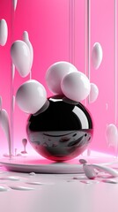 acid pink abstract background with glossy balls close-up view, ai generated image