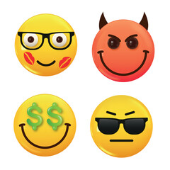 Set of 3d icon yellow color smile emoji. Set Icon Smile Emoji. Vector