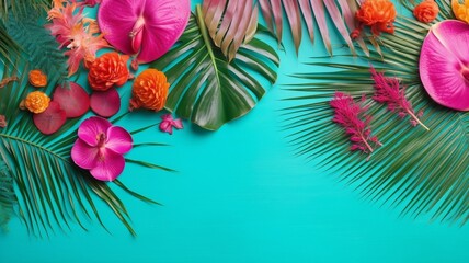 colorful creative tropical layout with exotic plants Generative AI
