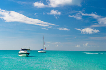 image of summer vacation yachting on the beach. summer vacation yachting.