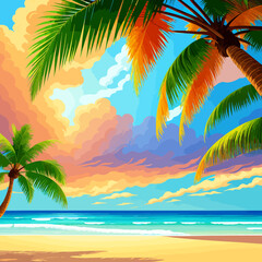 Fototapeta na wymiar A palm tree on the beach.