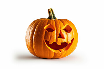 Captivating Halloween Spirit A Vibrant Pumpkin Graces the Scene, Illuminating the White Background. created with Generative AI