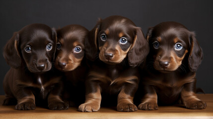 Obraz premium Few cute excited dachshund puppies. Generative AI