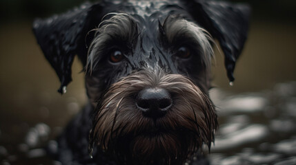 Close-up of a joyful puppy miniature schnauzer. Generative AI