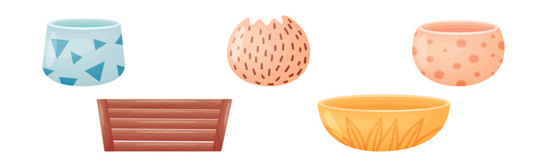 Shaped Ceramic or Clay Empty Pot and Container for Decor Vector Set