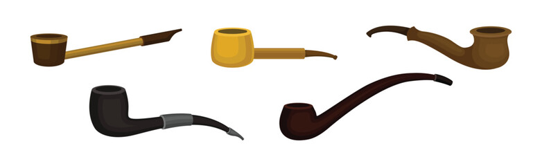 Tobacco Pipe with Chamber, Thin Hollow Stem and Mouthpiece Vector Set