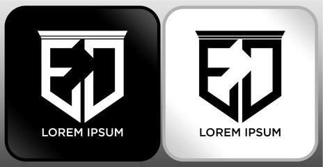 EJ Letter SHIELD Logo Design. Creative Modern E J  Letter icon Black and white