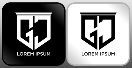 GJ Letter SHIELD Logo Design. Creative Modern G J Letter icon Black and white