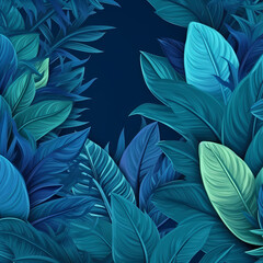 Collection of modern tropical leaves, foliage plant in blue to green color with space background. Generative AI