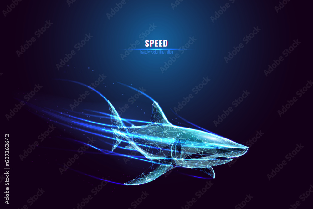 Aufkleber abstract great white shark in technological style. high speed concept. polygonal shark swims underwa