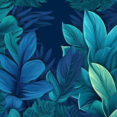 Fototapeta na wymiar Collection of modern tropical leaves, foliage plant in blue to green color with space background. Generative AI