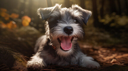 Close-up of a joyful puppy miniature schnauzer. Generative AI