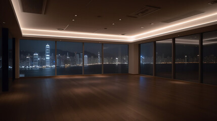 the view empty room with glass windows, illustration, Generative AI