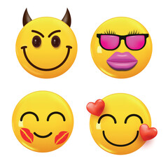 Set of 3d icon yellow color smile emoji. Set Icon Smile Emoji. Vector