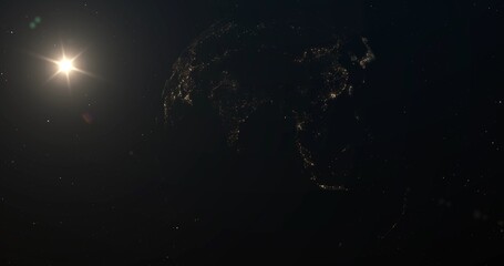 Planet Earth in outer space. Lights of cities on the planet.