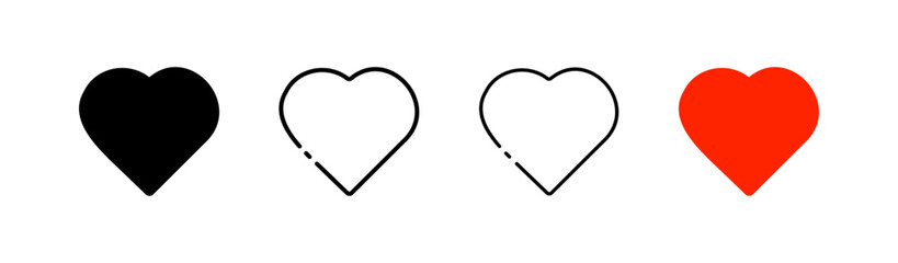 Heart. Different styles, color, set of hearts. Vector icons.