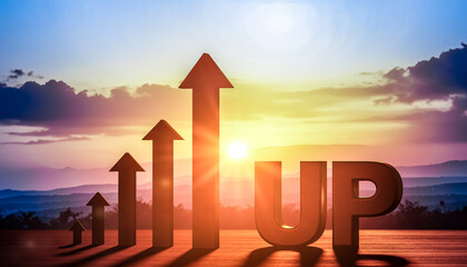 Growth up of economic indicators. economic and financial. growing up chart web banner. fast growth chart. Financial data concept. Bar chart and growing up