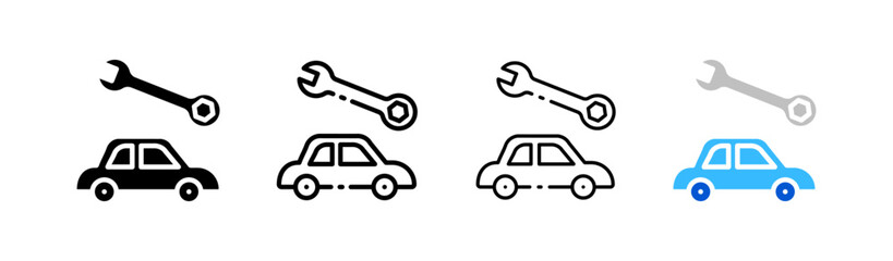 Car repair. Different styles, colored, fixing a car. Vector icons.