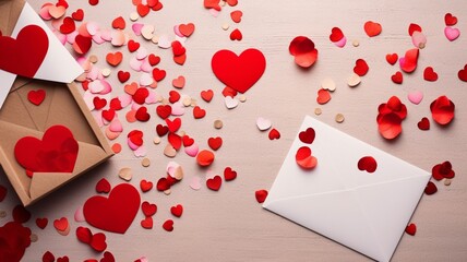 Valentine day background with envelope paper card Generative AI