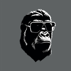 Gorilla in sunglasses. Logo vector illustration. Drawing for a tattoo. T-shirt.  Summertime