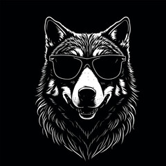 Wolf in sunglasses. Logo vector illustration. Drawing for a tattoo. T-shirt.  Summertime