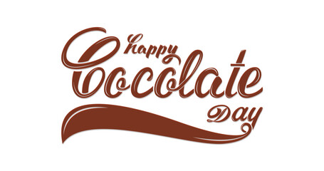 Happy chocolate day text.  Handwritten modern brush ink calligraphy. Handwriting text is great for posters, postcards, banners, t-shirt printing labels, stickers, and logos. Vector illustration 
