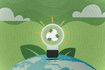 Light bulb with recycle symbol. Green ecology and environment concept. Vector illustration.