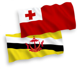 Flags of Kingdom of Tonga and Brunei on a white background