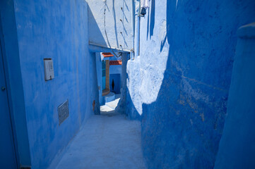 Fototapeta na wymiar Blue Majesty: Exploring the Azure Streets of Chaouen's Medina