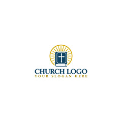 Church christian logo. Church and book logo isolated on white background