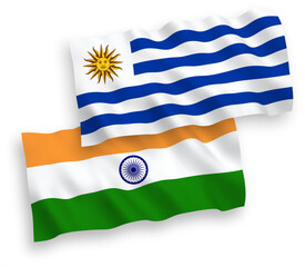 Flags of India and Oriental Republic of Uruguay on a white background