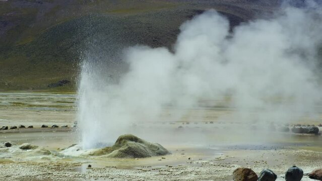 Closeup of Steam Coming Out of El Tatio Geyser, High Altitude Desert.
