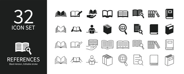 Icon set related to books and documents